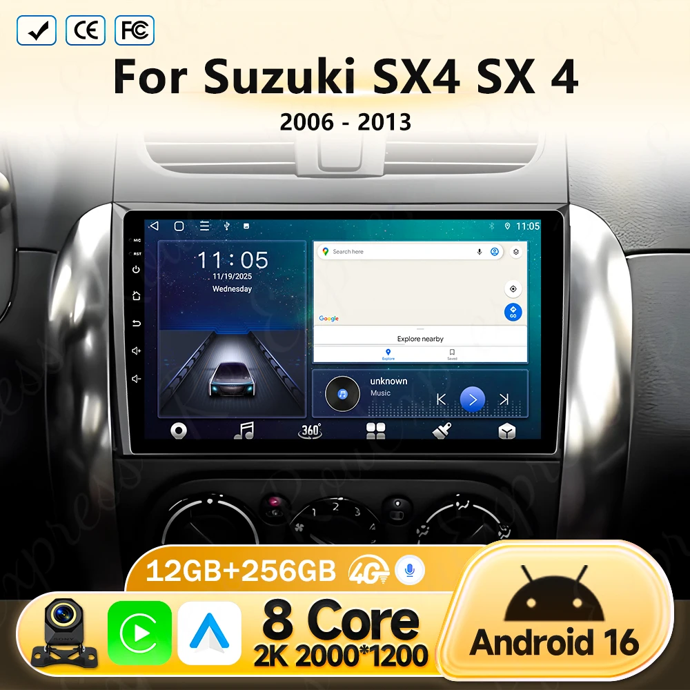

Автомагнитола Android 16 Carplay для Suzuki SX4 SX 4 2006-2013, мультимедийная система с BT, GPS, видео, DVD, DSP, Wi-Fi, стерео