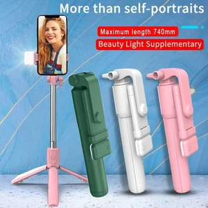 Cell Phone Selfie Stick Tripod Bluetooth Remote Wireless Selfi Stick Phone Holder Stand with Beauty Fill Light for Phone