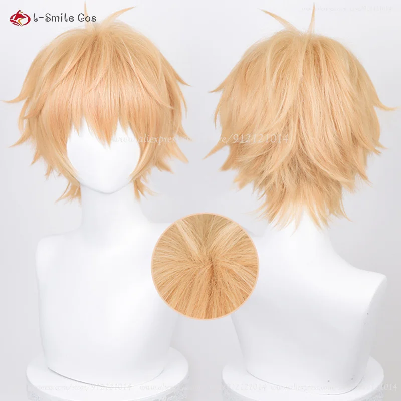 Anime Goldgelb/Orange Gold Denji Cosplay Perücke Anime 30cm kurze Denji Perücken mit Augen Patch Requisiten Männer Perücken Perücke Kappe