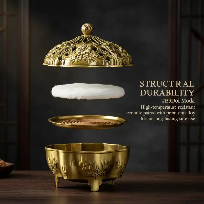 Mini Quemador de Incienso con Flores, Adornos Huecos para Incienso, Decoración China Antigua para Mesa de Té, Decoración de Oficina