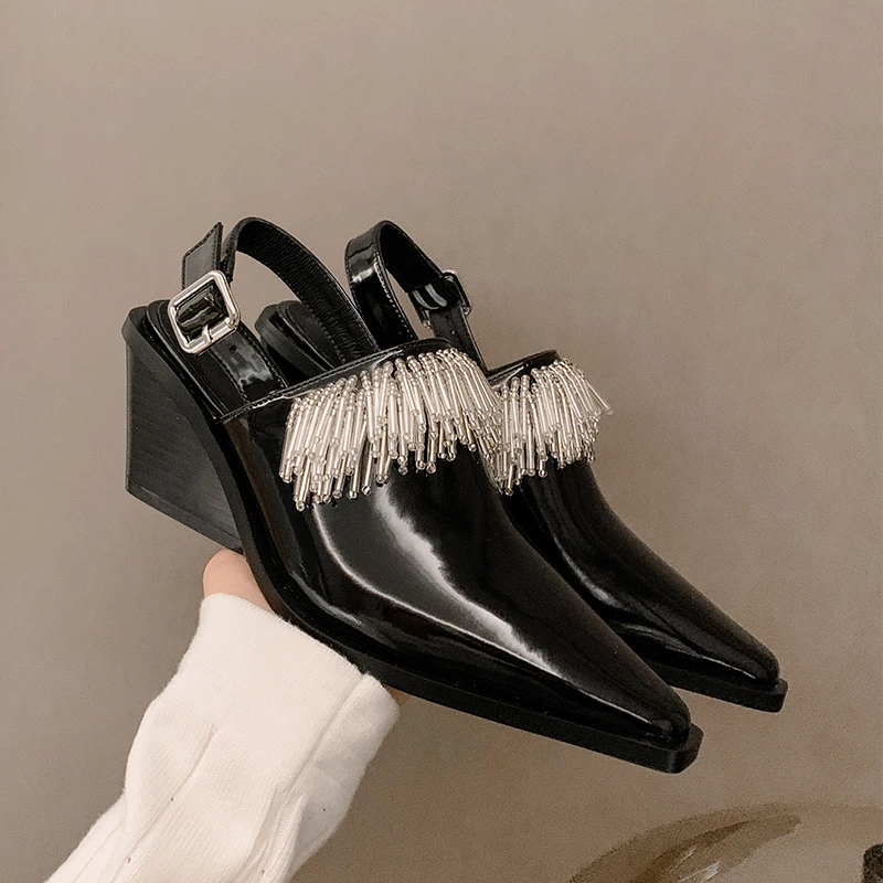 

Новые женские сандалии-мюли из натуральной кожи 2026 года, модные туфли на высоком массивном каблуке, летние танкетки, повседневная офисная обувь для женщин