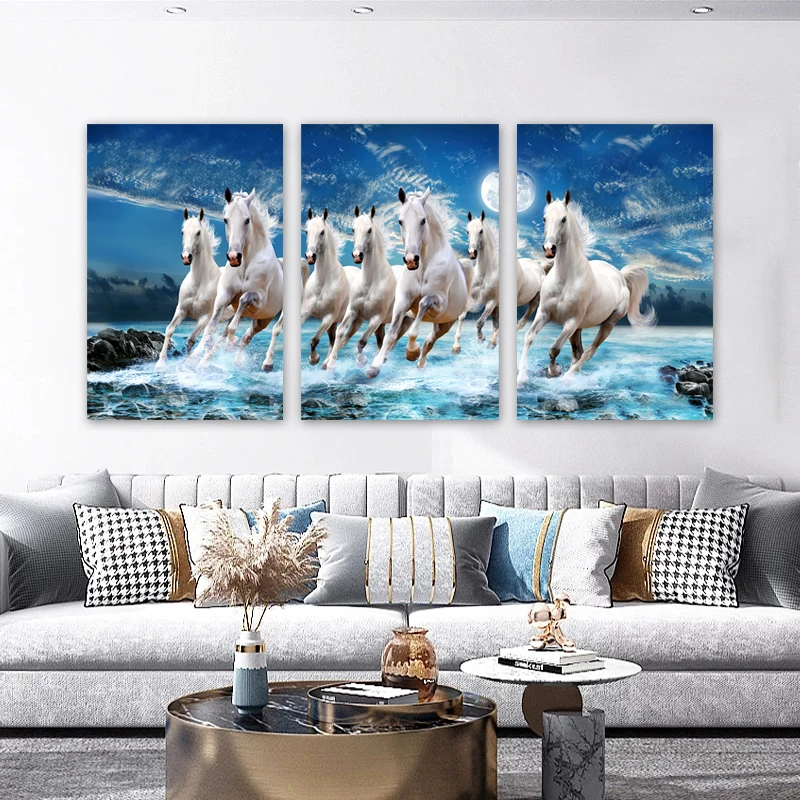 3pcs Running Horses Posters Abstract Animal Painting Canvas Prints Wall Picture for Living Room Modern Home Decoration No Frame