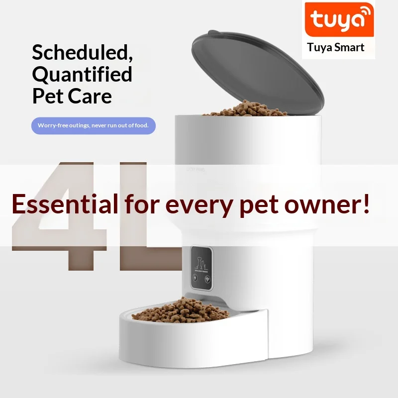 Tuya Smart 4L Automatic Cat Feeder APP Control Timer Pet Food Dispenser Anti-Jam Support Freeze-Dried USB Battery