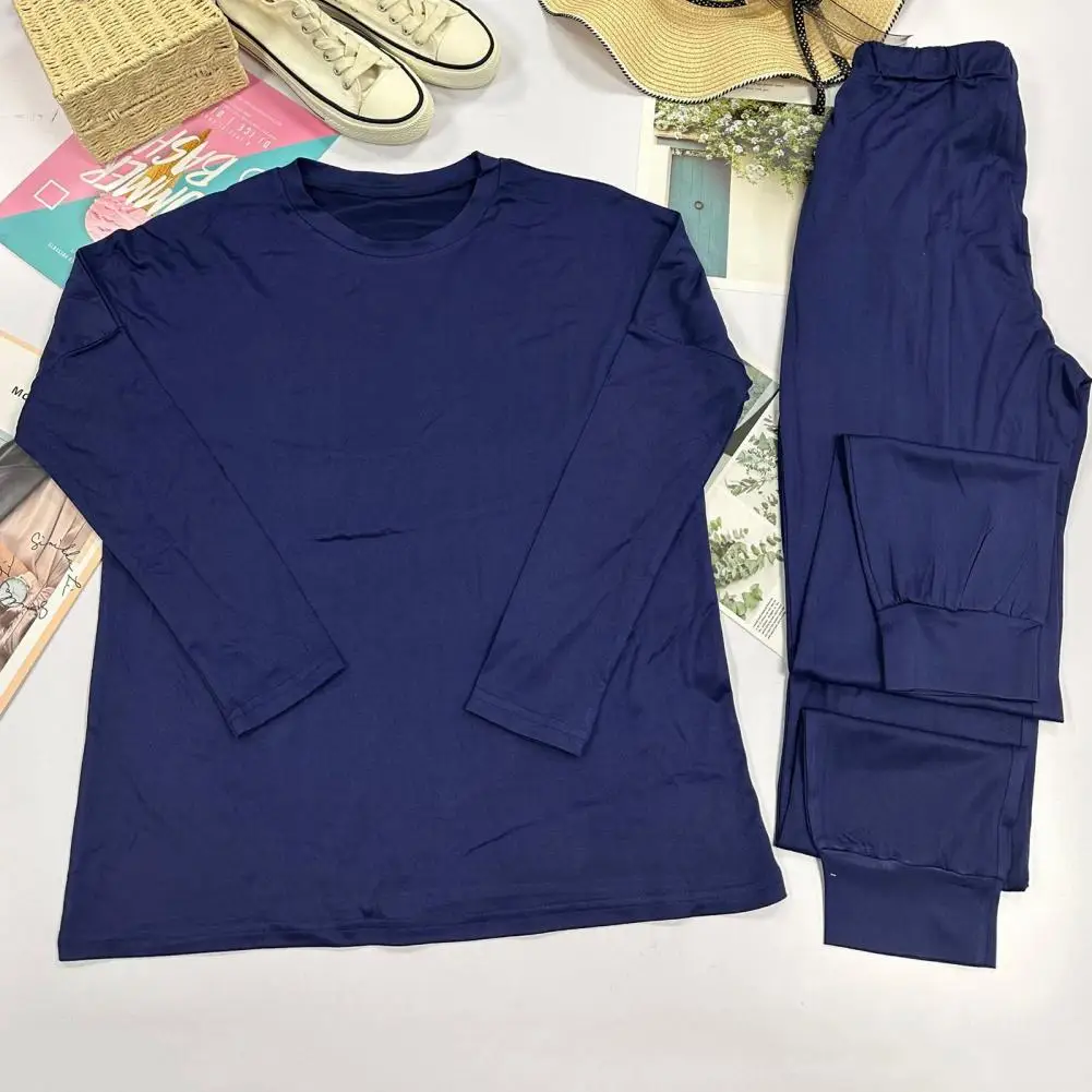 Zweiteiliger Anzug für Damen, einfarbig, Trainingsanzug, Damen-Sweatshirt mit Rundhalsausschnitt, langen Ärmeln, elastische Taille, Hose, Set für Herbst und Frühling