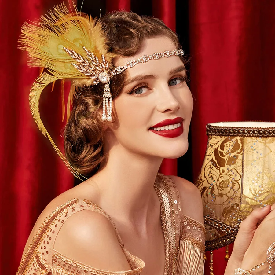 

Great Gatsby Peacock Hair Alloy Sparkling Diamond Headband 1920s Flapper Retro Feather Hair Ornament Makeup Ball Ornament