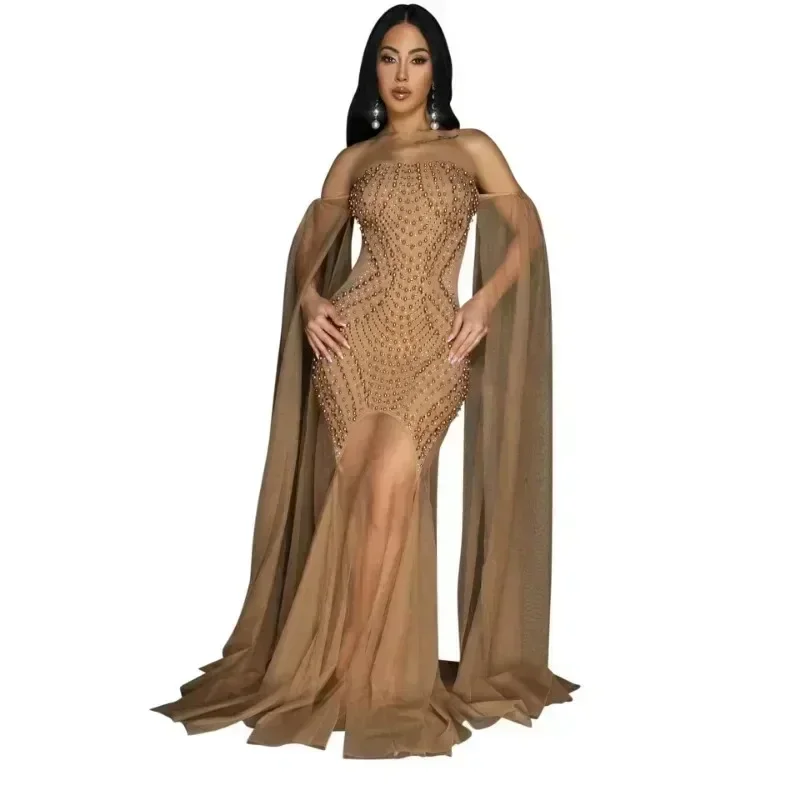 Robe de soirée longue en fibre de maille pour femmes, tenues de Noël, vêtements africains, automne