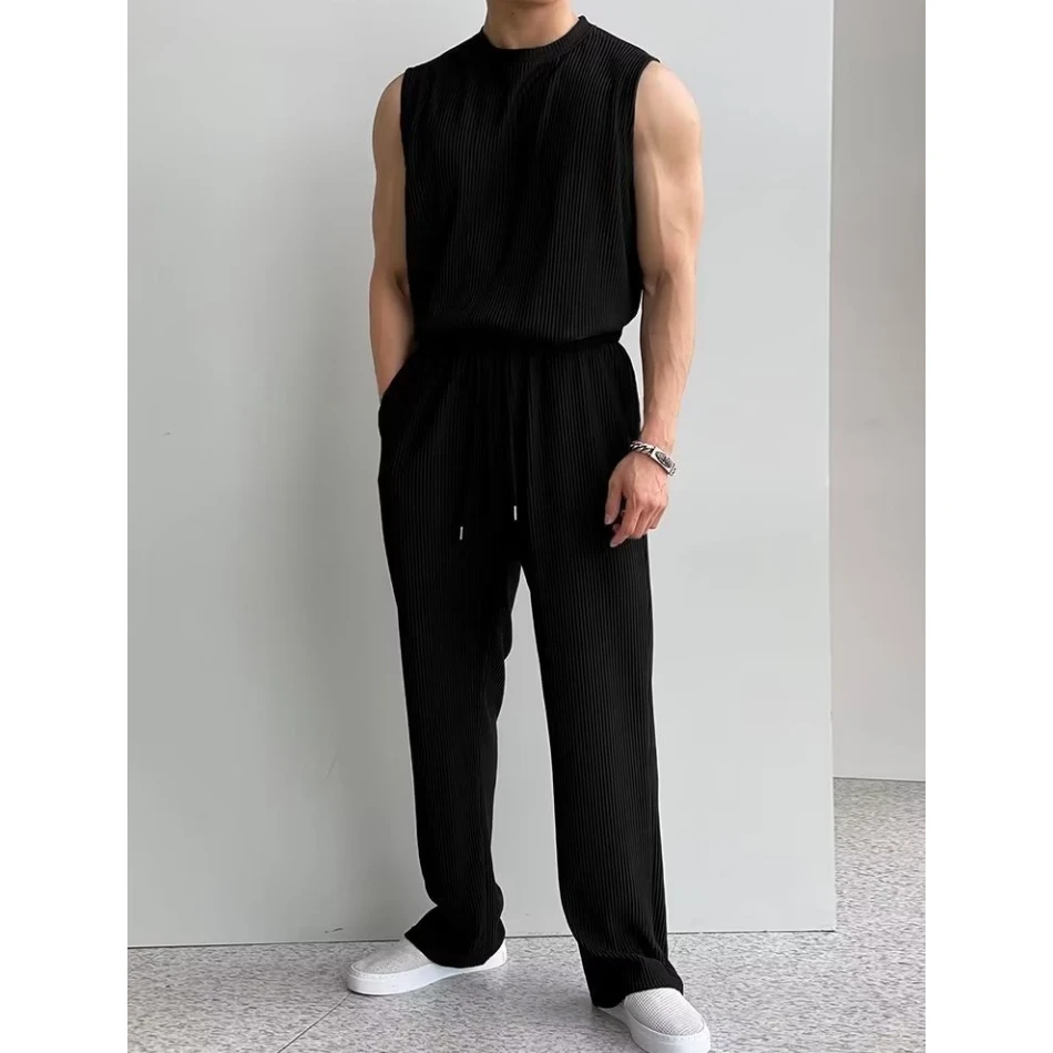 Men Clothing Summer Solid Color Vest Suits for Men Quick Drying Breathable Thin Ice Silk Top Sleeveless Fitness Tracksuit Men