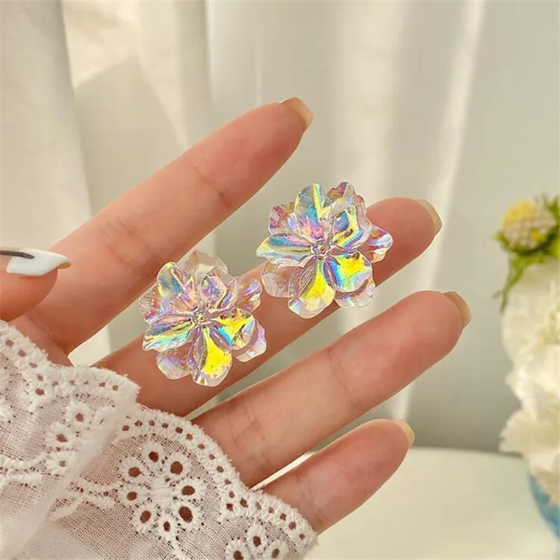 Trending Colorful Flower Stud Earrings Design Fashion Party Korean Fresh Cheap Earring For Woman Party Jewelry Wholesale New