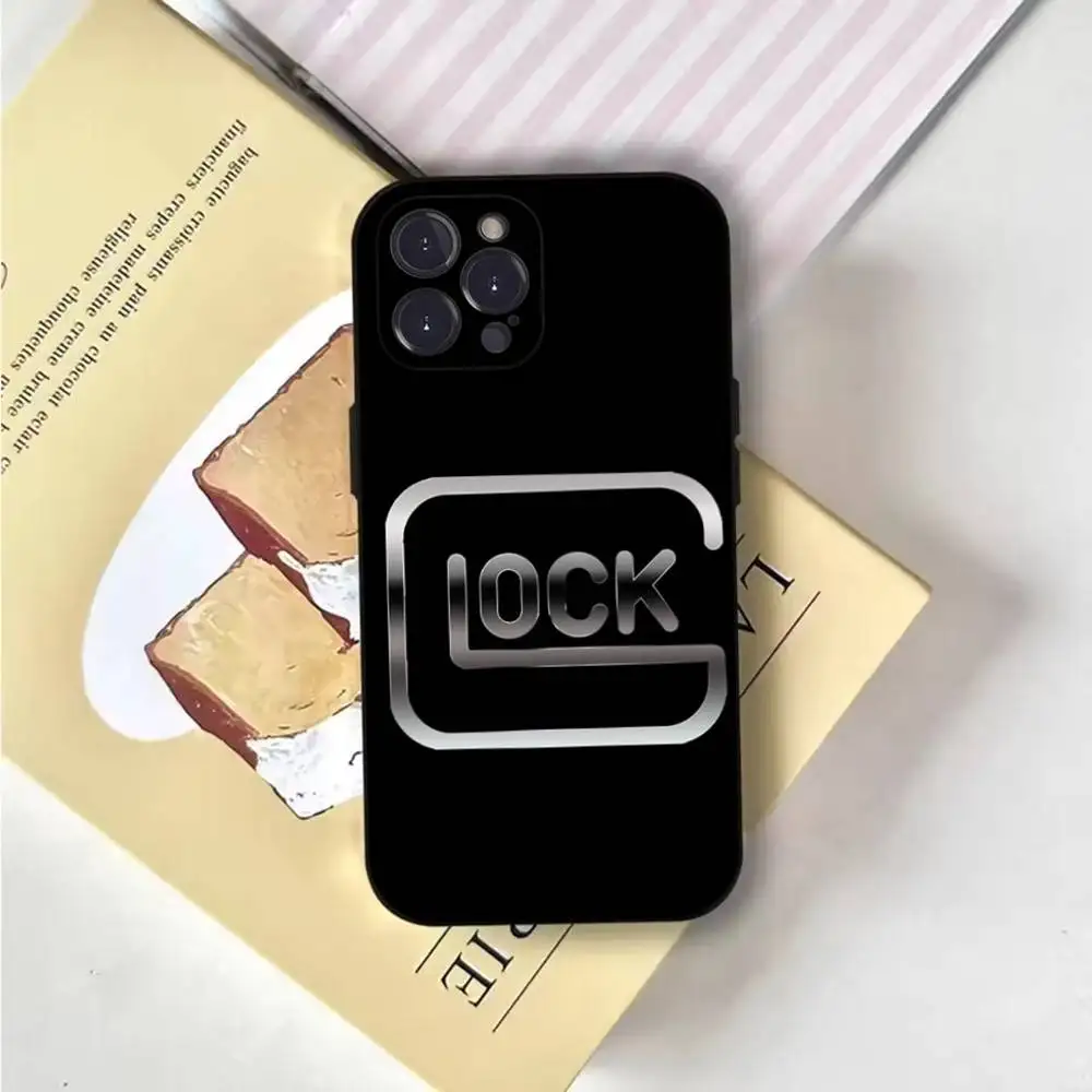 حافظة هاتف بشعار Glock Handgun لهاتف iPhone 17,16,15,14,13,12,Pro,Max,Plus,E,SE4,Air,Mini Black Soft Cover