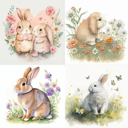 C180#Watercolor Rabbit Wall Sticker Kids Room Background Home Decoration Mural Living Room Wallpaper Funny Decal