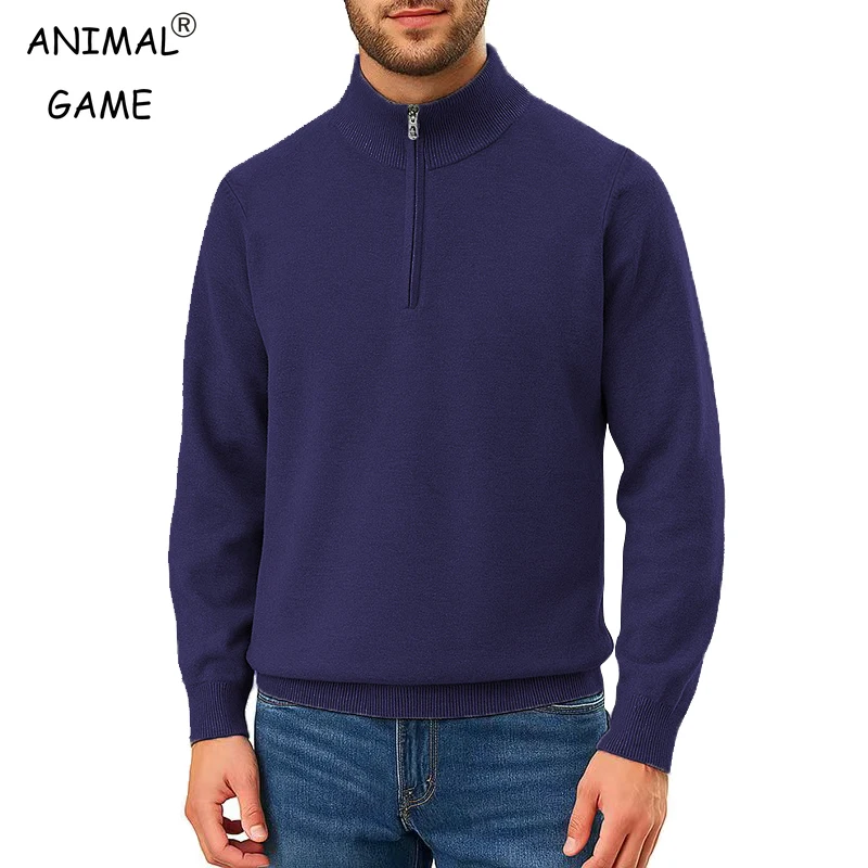 New Mens Quarter-Zip Knit Pullover Sweater Casual Mock Neck Winter Warm Slim Fit Polo Sweaters Lightweight Dress Outwear