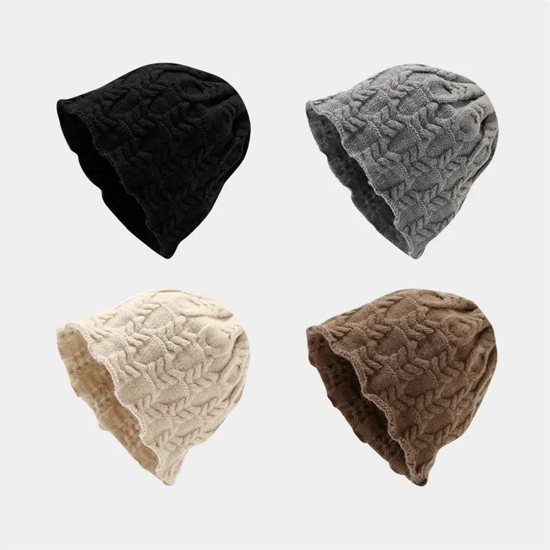 2025 осенне-зимняя хлопковая утепленная вязаная шапка с геометрическим рисунком, теплая шапка Skullies, шапка-бини для девочек и женщин 10