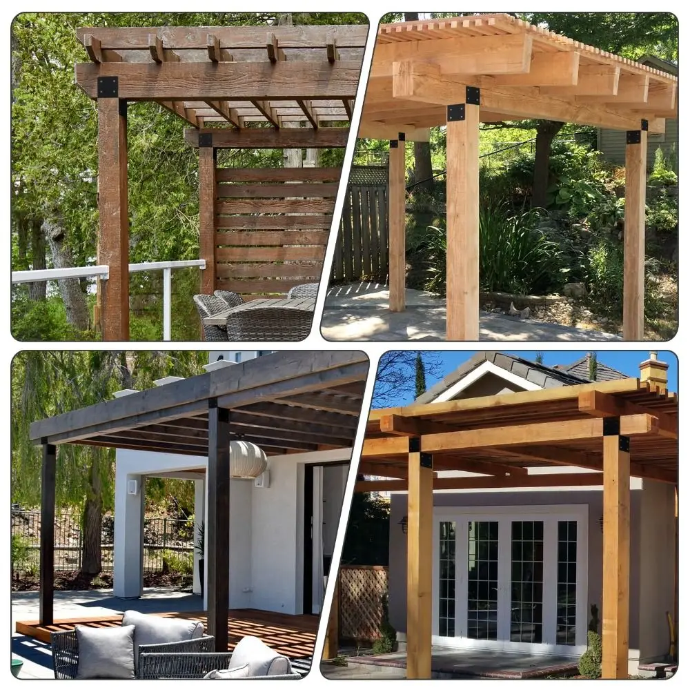 

Соединитель Регулируемые кронштейны для перголи Коррозионностойкие черные наборы для перголи Металлический сверхмощный соединитель для луча Деревянная палуба