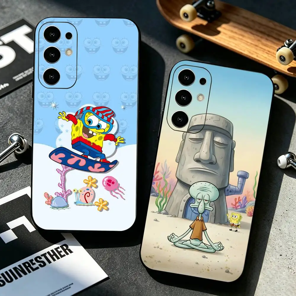 Cartoon Squidward Sponges Bob  Phone Case For Samsung S25,S24,S21,S22,S23,S30,Ultra,S20,Plus,Fe,Soft Silicone Black Cover