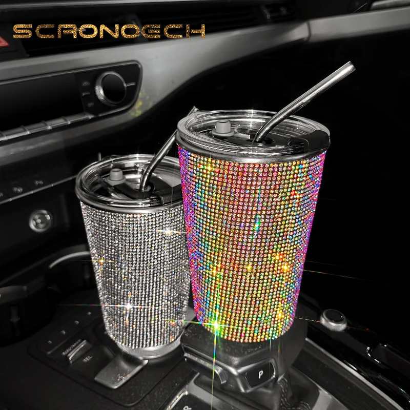 16.9oz Bling Diamond Straw Cup Rhinestone Stainless Steel Coffee Cups with Lid Glitter Car Auto Water Bottle for Women Girl Gift