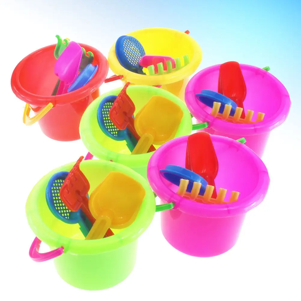 6Sets Beach Bucket Sand Playset Plastic Educational Creative Gift Set for Kids Color Cognizance Imagination Development