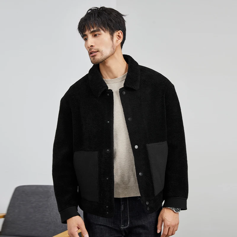 

2022 Autumn Winter Men's New Lapel Sheep Shearing Coats Male Thicken Warm Solid Jackets Men Short Real Lamb Fur Outerwear A368