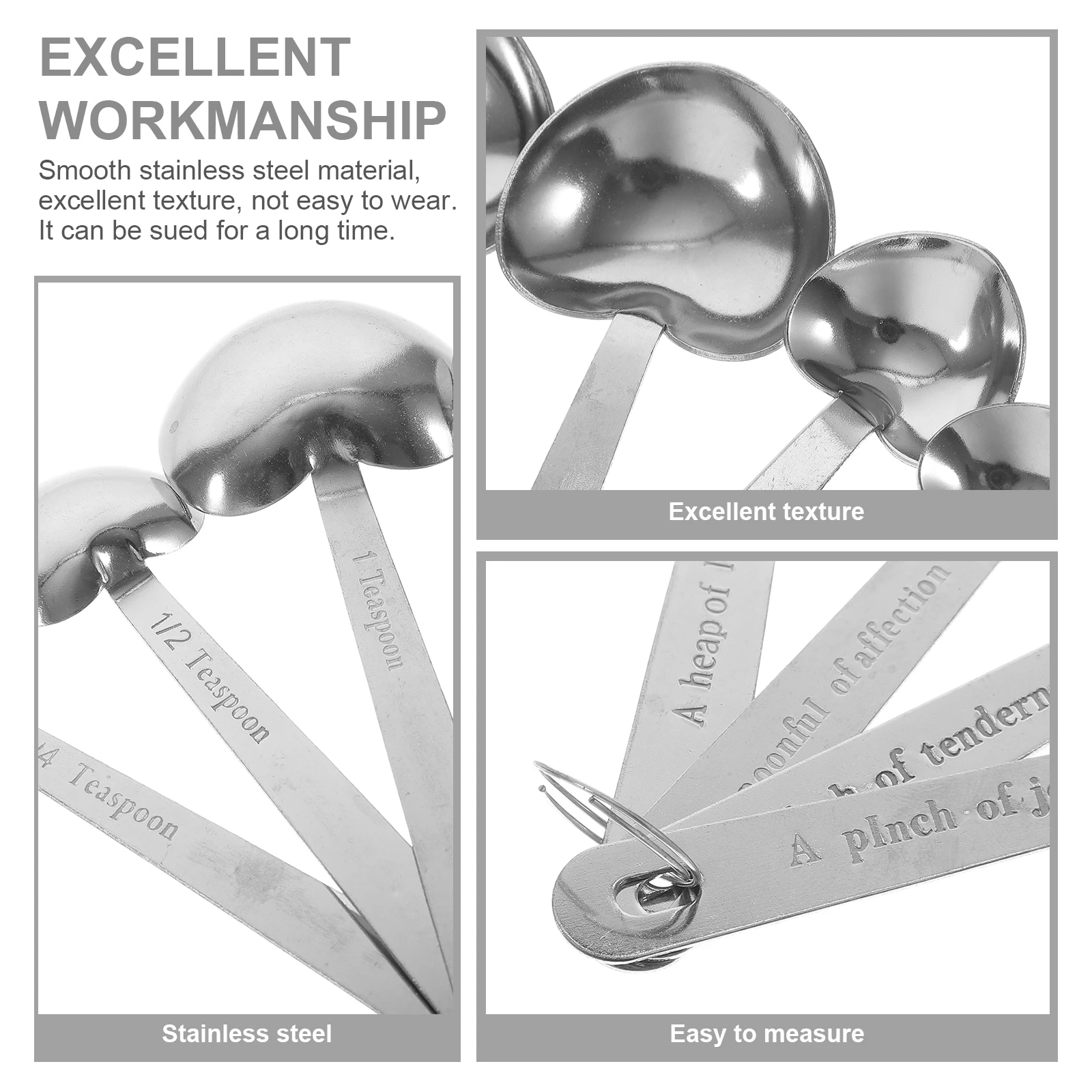 

4pcs Stainless Steel Measuring Spoons Heart Shaped Kitchen Gadgets Baking Measuring Spoon Set For Coffee Cocoa Tea Flour