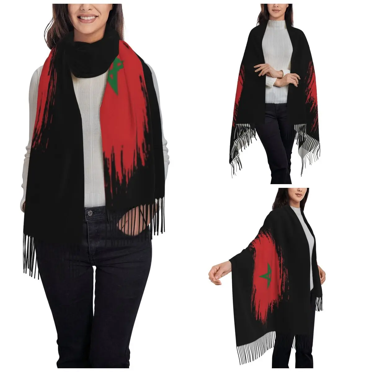 Morocco Scarf for Womens Winter Warm Cashmere Shawl Wrap Moroccan Flag Long Scarves with Tassel for Ladies