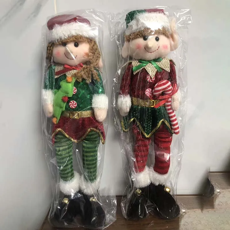 Creative Christmas Elf Boy Girl Plush Dolls with Sequin Outfits Bell Hats Festive Tabletop Ornament Holiday Decoration Gifts
