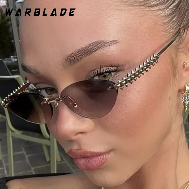 

2025 Popular Cat Eye Luxury Metal Women's Sunglasses Designer Brand Rimless Men Sunglass Summer Street Snap Female Eyewear UV400