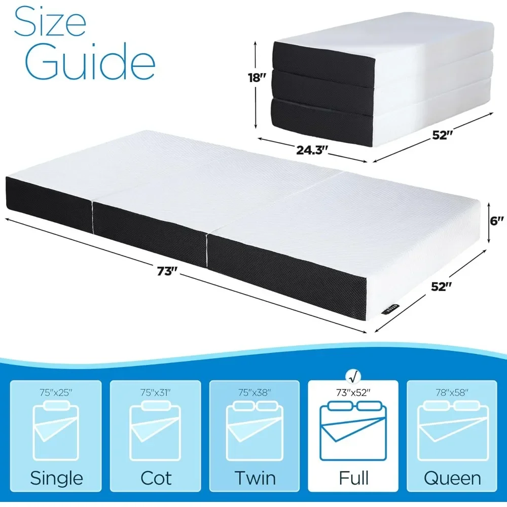 Mattress Topper Memory Foam, Tri-fold, Ventilated, Conform Ergonomics, Soft, Portable, Floor Guest Bed