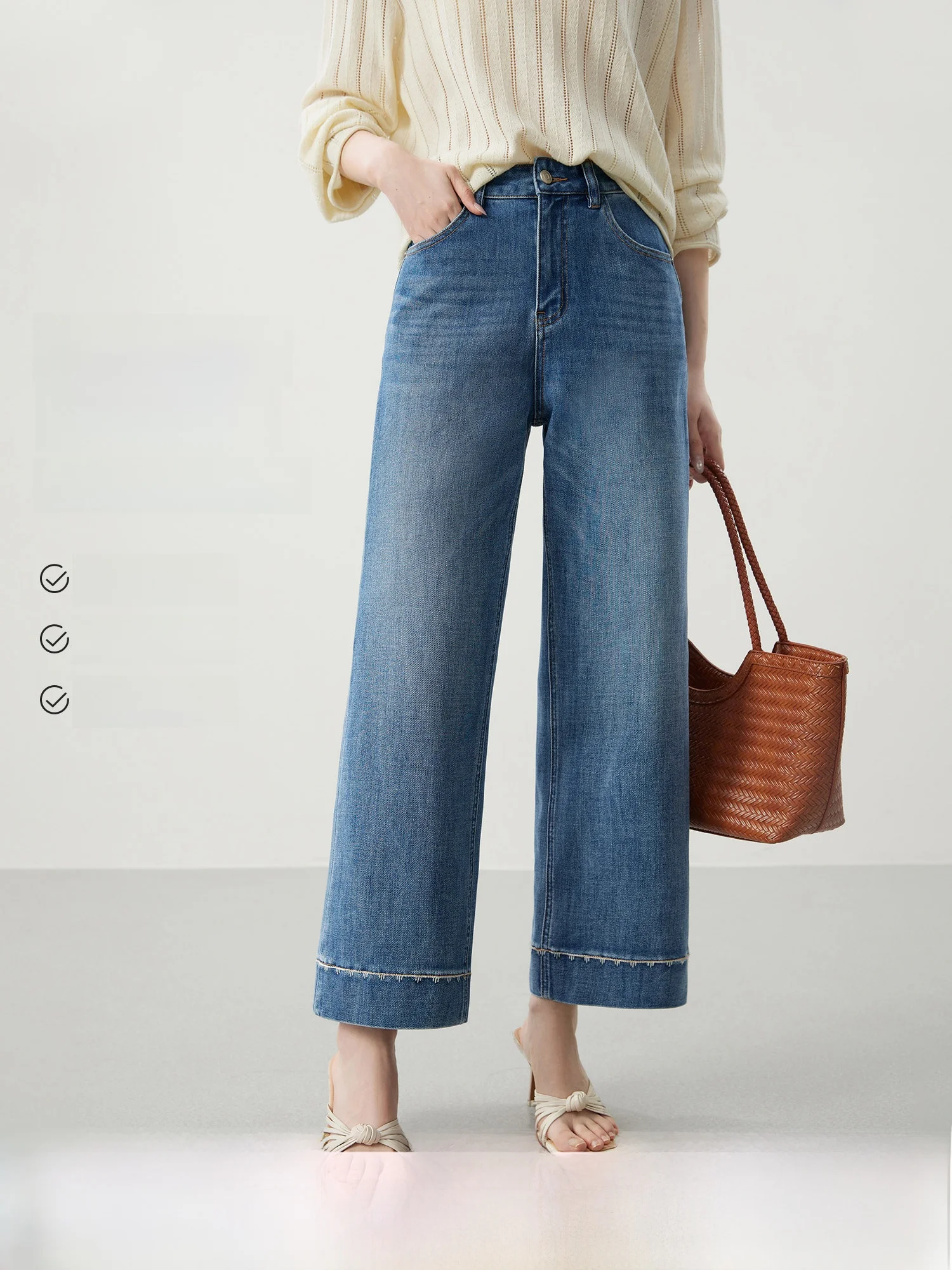 

Fre Feeling High Waist Straight Leg Cotton Jeans Women's Spring Season Casual Sle Four-Way Stretch Denim Pants