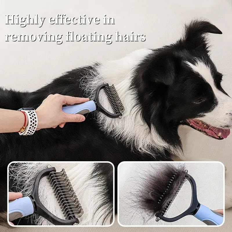 Professional Pet Deshedding Brush Dog Cat Comb Pet Fur Knot Cutter Grooming Shedding Tools Double Sided Pet Hair Remover Comb