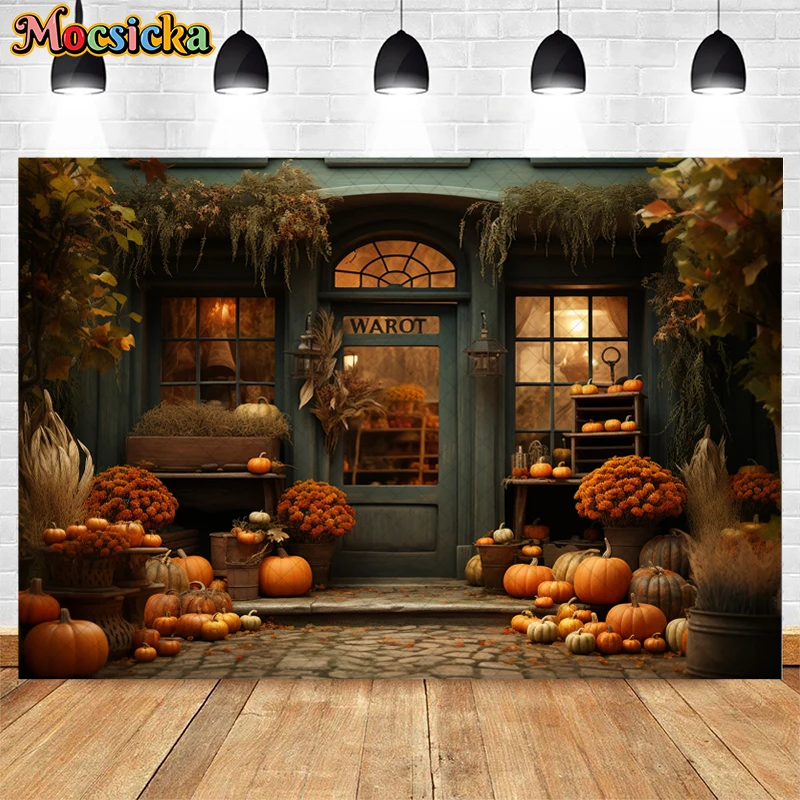 Mocsicka Photography Background Autumn Pumpkin Store Fall Maple Leaves Kids Portrait Birthday Party Decor Backdrop Photo Studio