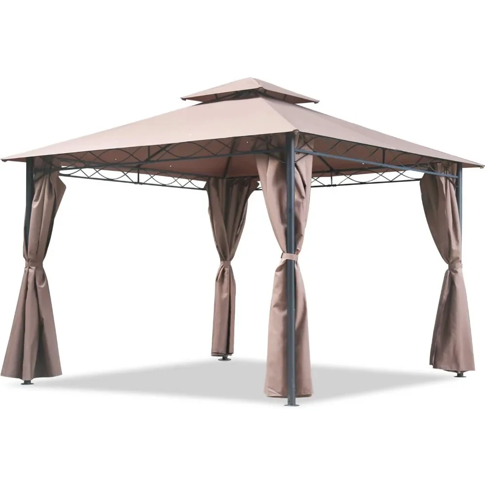 

10'x13' Outdoor Patio Gazebo Heavy Duty Steel Frame Canopy with Double Roof, Privacy Curtains, for Garden, Backyard, and Lawn