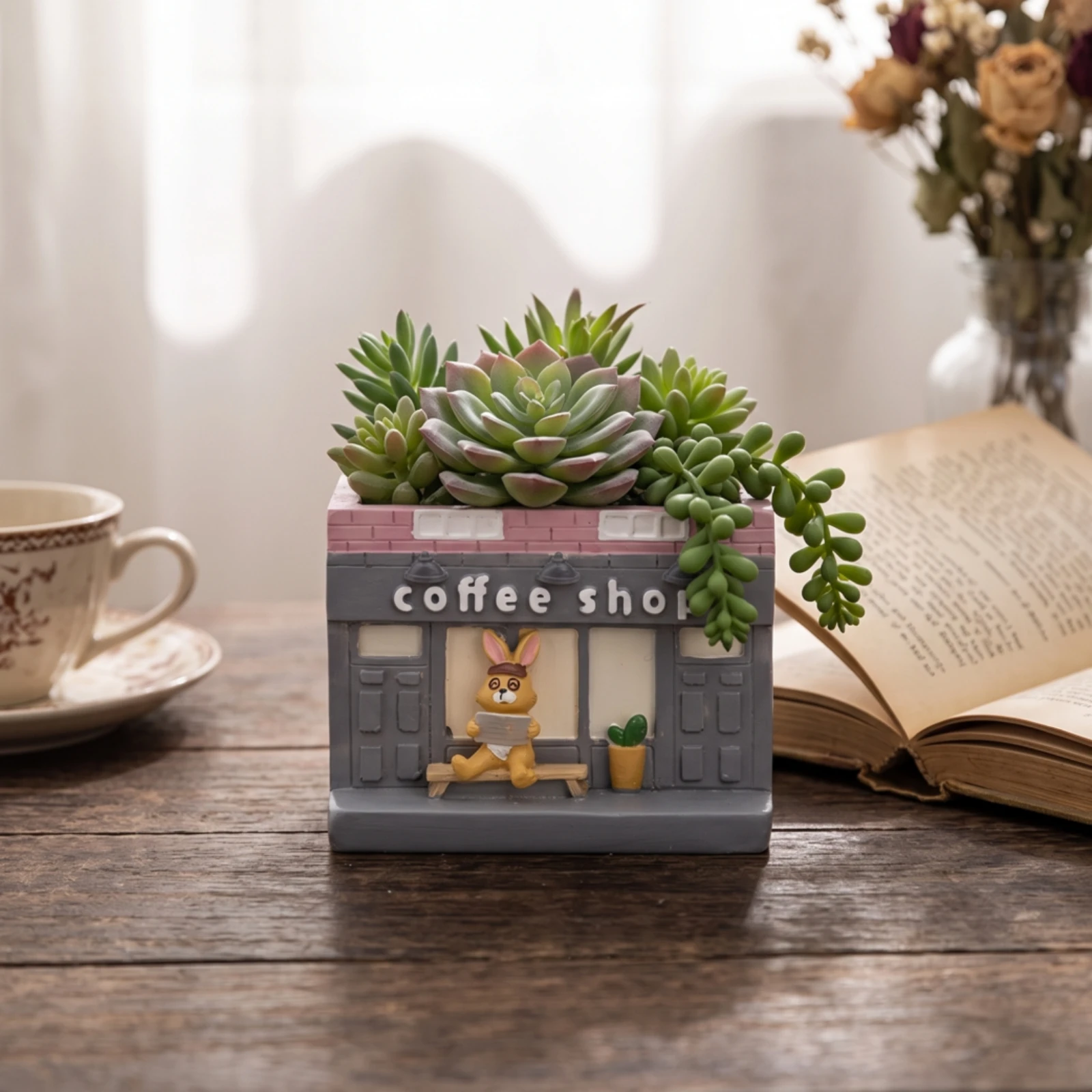 Shopfront Planter Decorative Storefront Flowerpot Small Garden Pot Compact for Succulent Lovers, Desk, Windowsill