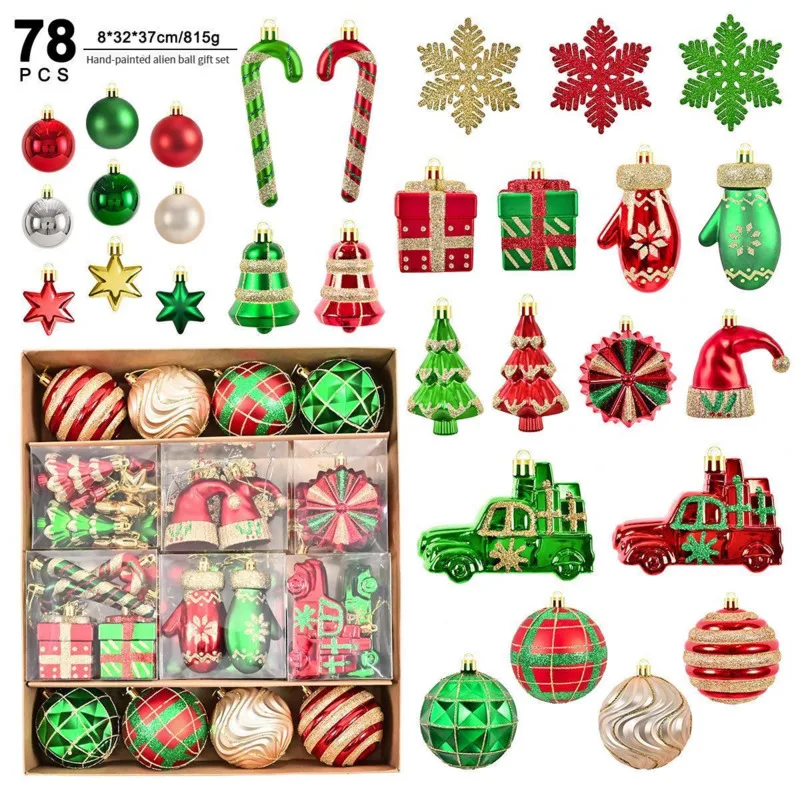 Christmas Ball Set 78 PCS Decoration American Electroplating Painted Hand Painted Special Shaped Ball Atmosphere Layout New