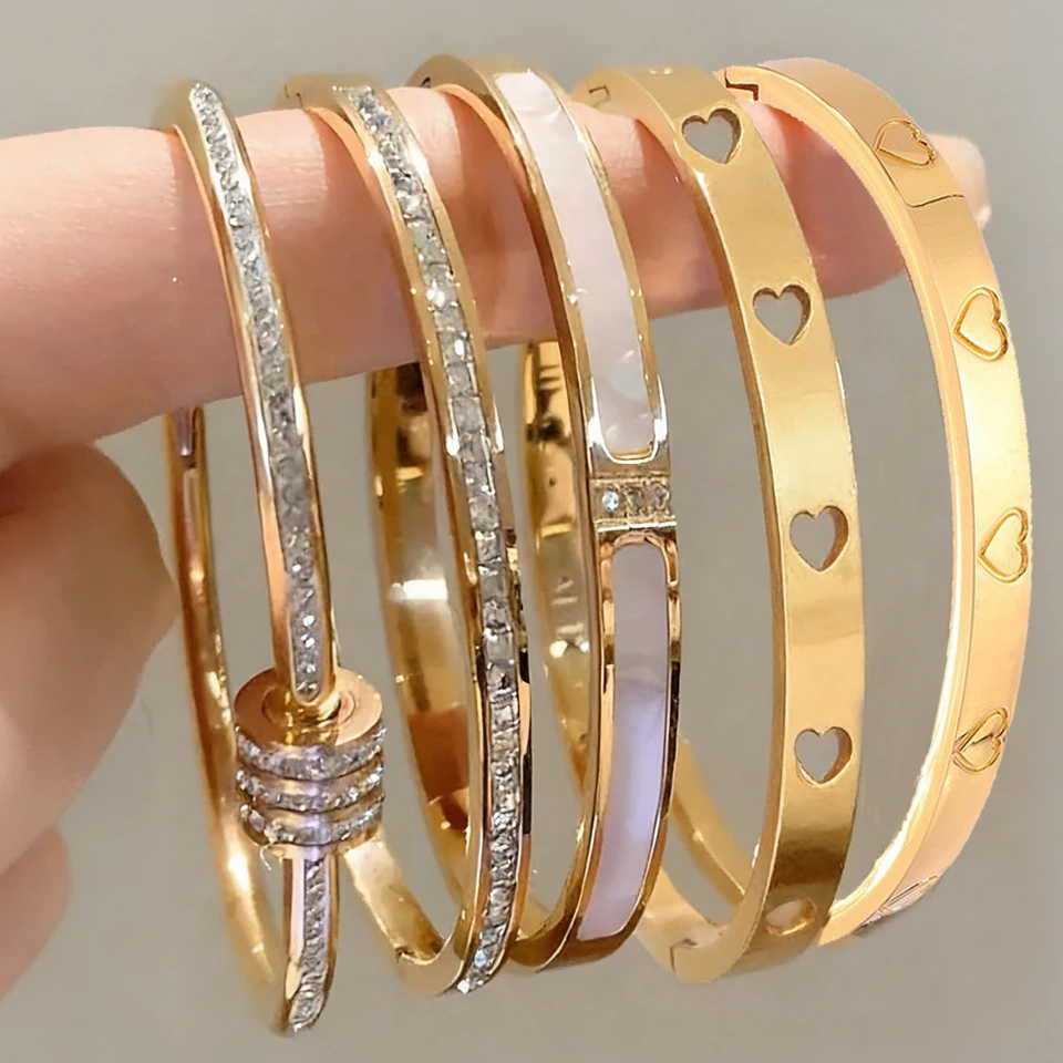 ZAKOL New Buling Pink Crystal Zirconia Stainless Steel Bracelet for Women Versatile Stackable Jewelry Waterproof Bangle Gift