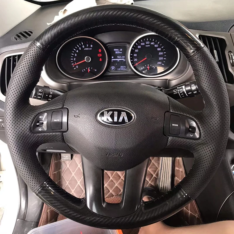

Для Kia Sportage 3 2011-2014 Ceed Cee'd 2010-2012, прошитый вручную чехол на руль из натуральной кожи из углеродного волокна