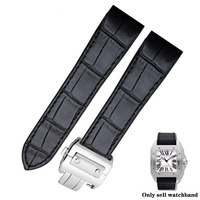20mm 23mm High quality leather watch strap suitable for cartier Santos strap Santos 100 men's and women's folding buckle straps
