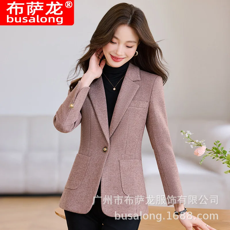 

2025Новый стильный модный костюм, повседневный женский профессиональный пиджак с длинными рукавами, официальная женская одинарная куртка, рабочая одежда8988