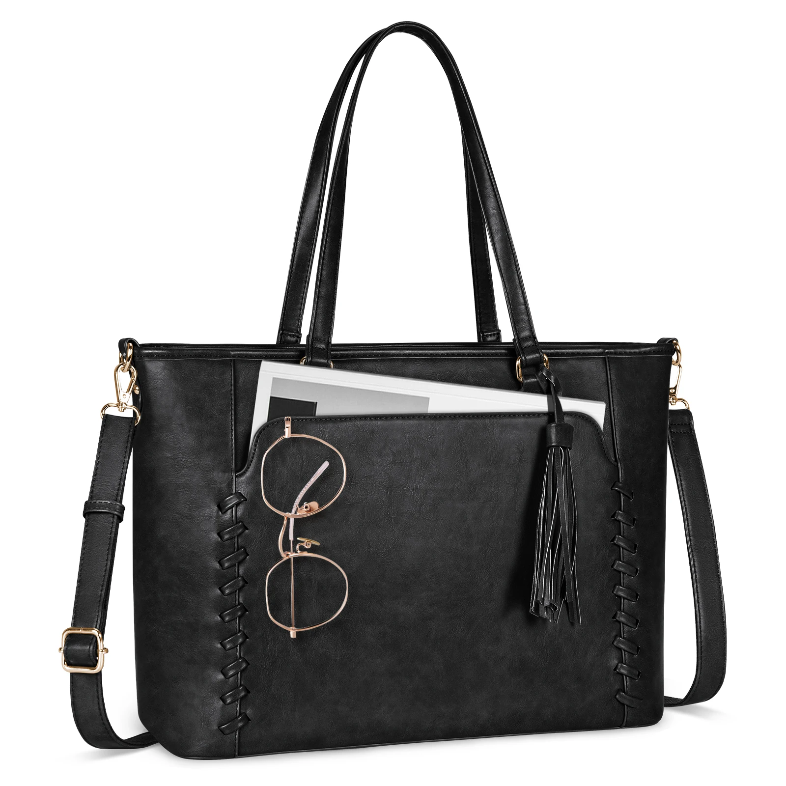 

Laptop Tote Bag for Women 15.6 inch PU Leather Computer Bag Waterproof Shoulder Bag Handbag for Business Travel Office Briefcase