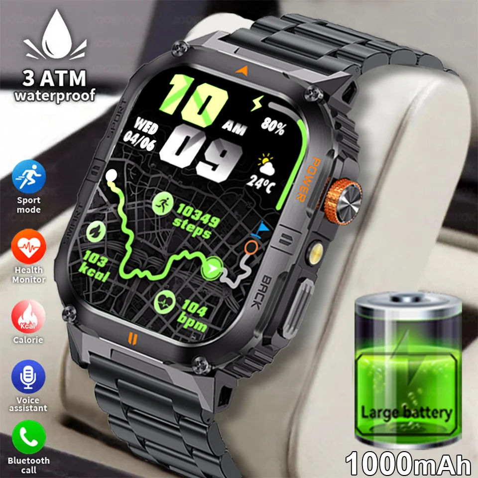 

1000mAh Battery Smartwatch BT Call Flashlight Wrist Watches 3ATM Waterproof Sports Smart Watches Men For Xiaomi IOS Android 2025