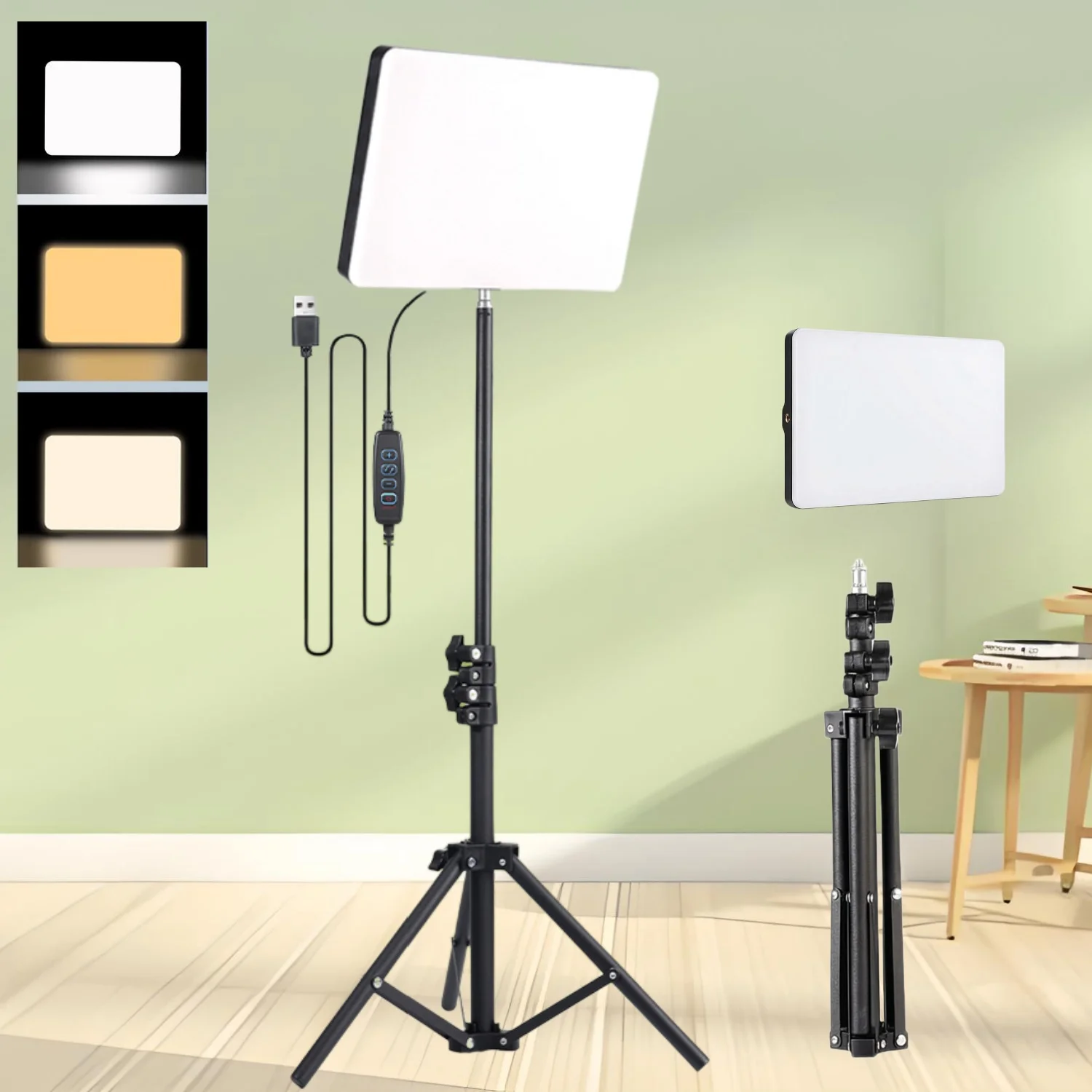 Live Streaming Ring Light Set: 10-Inch 3-Color Adjustable Ultra-thin Panel Light, Paired with 110CM Flexible Tripod, Ideal for Portrait & Product Photography