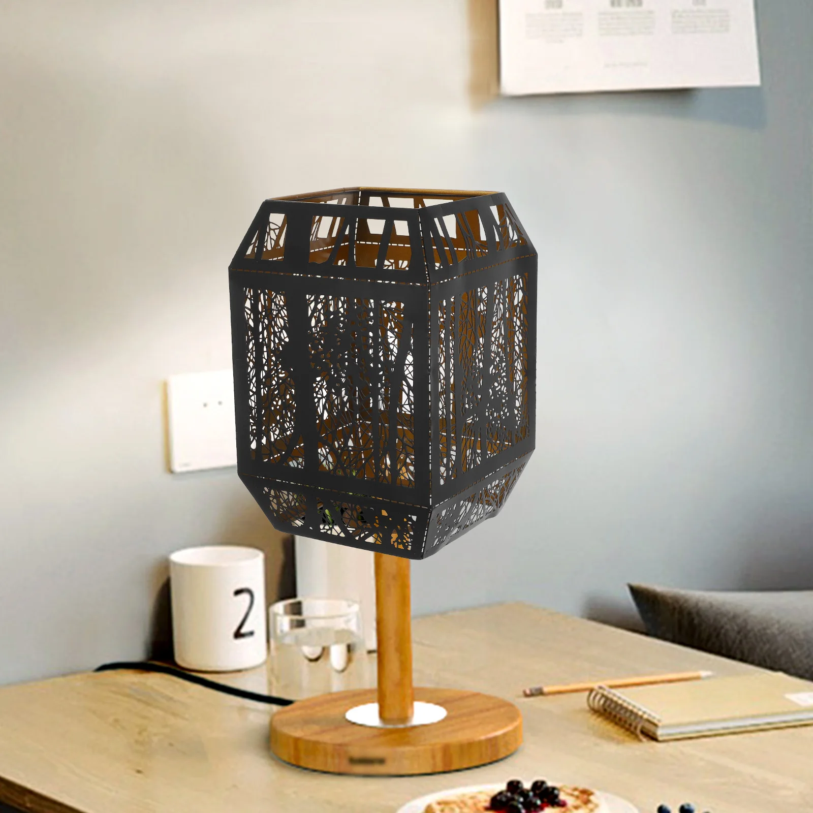 

Wrought Iron Lampshade Vintage Decorative Chandelier Cover Hollow Out Blue Metal Light Shade E27 Clip On Bedside Tree Shadow