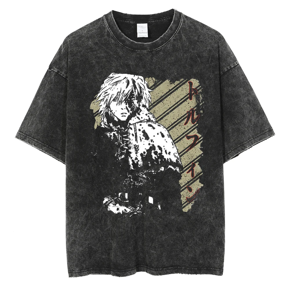 Herren Vinland Saga "I Have No Enemies" Grafik-T-Shirt Thorfinn Anime-Print Vintage Washed Oversized Casual Streetwear T-Shirt – Detail 18