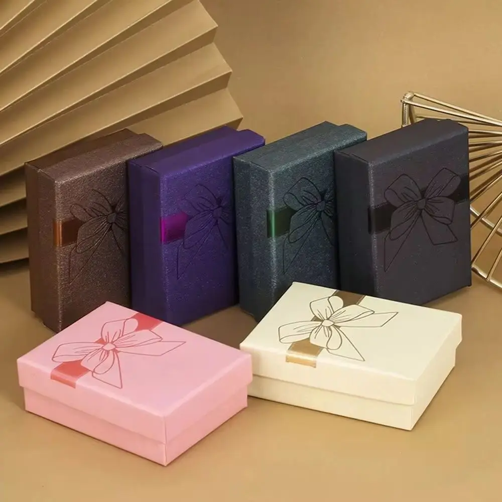 Caja de embalaje de joyería con lazo a la moda, caja de almacenamiento de collares y pendientes de anillo multicolor, vitrina de joyería, Cajas de Regalo