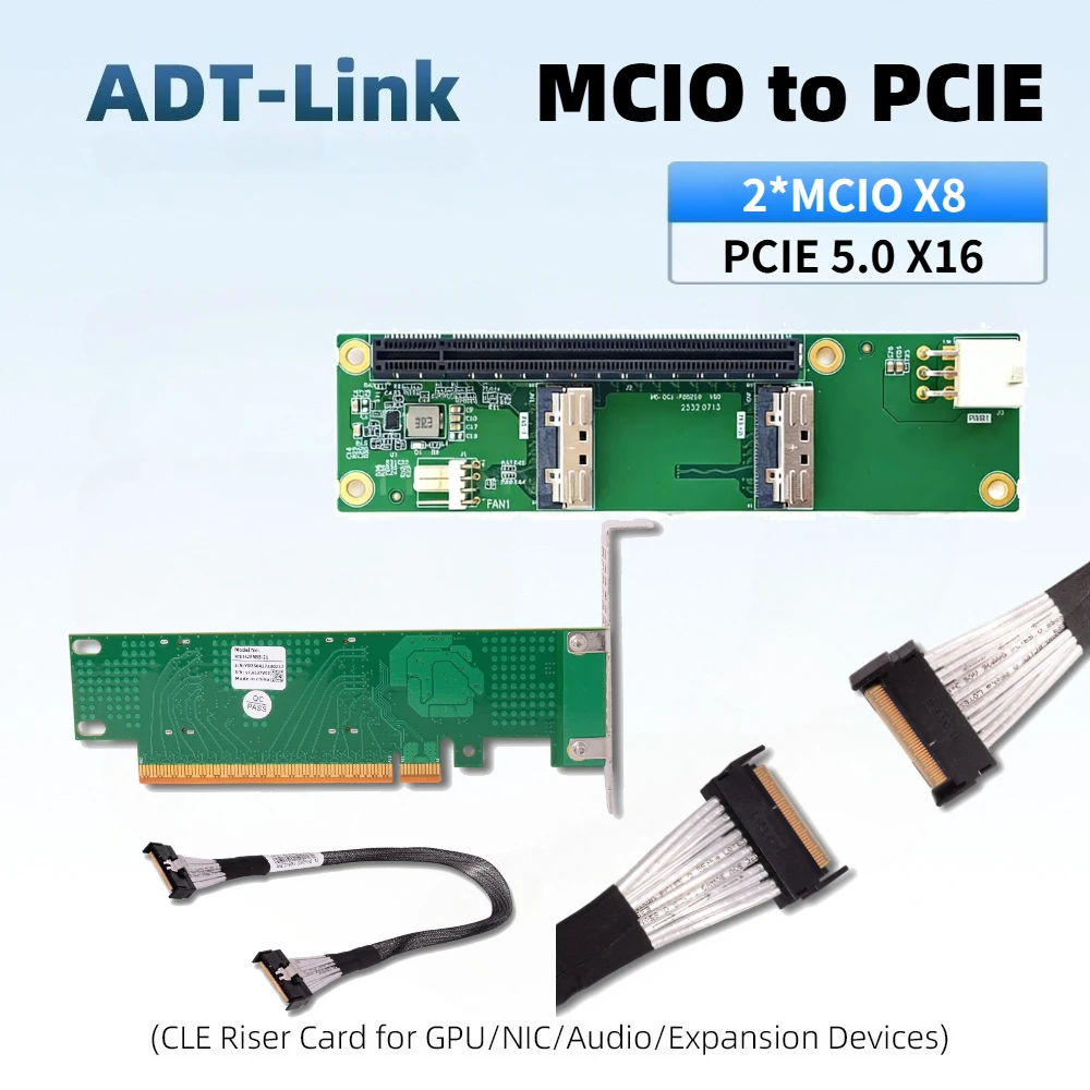 

MCIO To PCI-E 5.0 Adapter Card Motherboard eGPU Single Slot Graphics Card External GPU PCIE 5.0 X16 Expansion 2*MCIO 8i GPU 6Pin