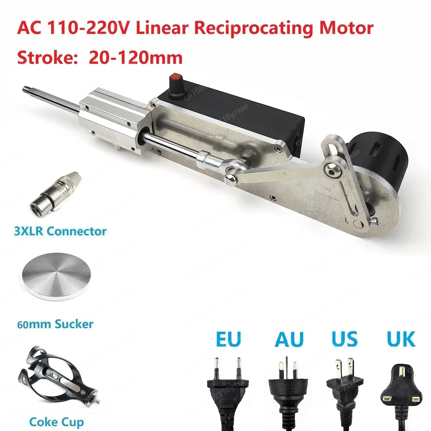 AC 110V/220V Aluminum Alloy Linear Actuator Reciprocating Telescopic Motor 120mm Stroke Aluminum Alloy 3XLR Connector DIY Toys