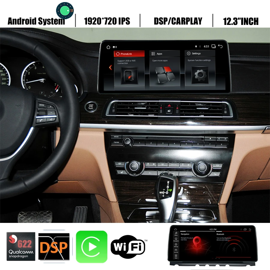 

12.3''Car GPS player Android 11 Navigation For BMW 7 Series F01 F02 2009-2015 Auto Stereo CIC NBT 1920*720 Carplay Snapdragon662