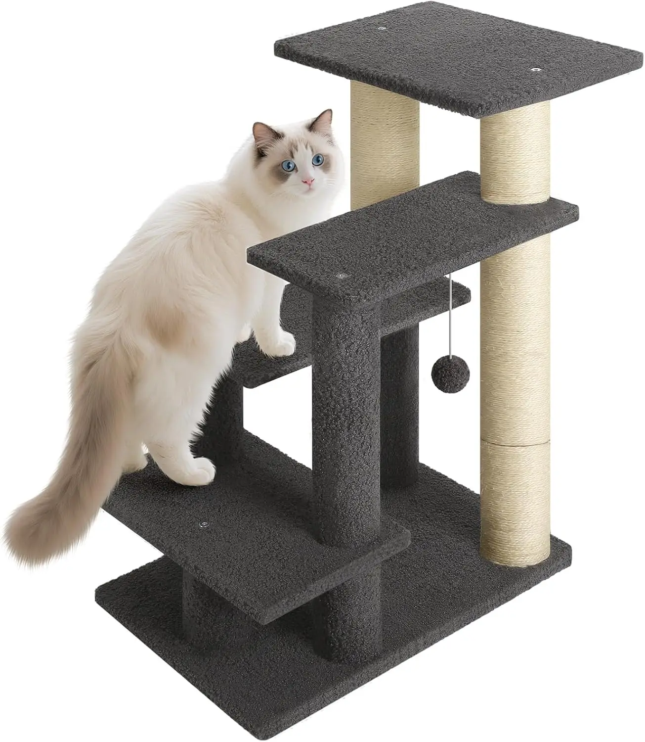 

4-Step Pet Stairs for Cats & Dogs with Sisal Scratching Post, Enlarged Perch for Older Pets, Gray