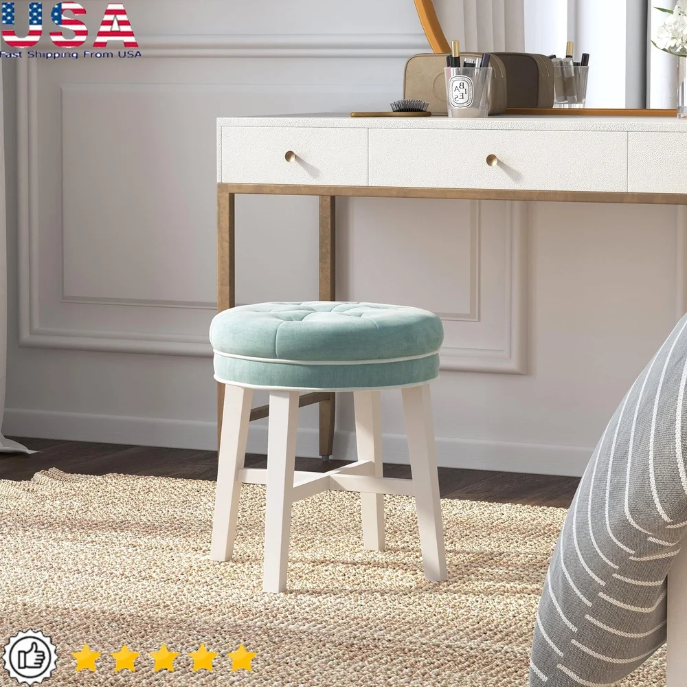 

Backless Vanity Stool Tufted Upholstered Ottman Bedroom Bathroom Extra Seating Stylish Wood Legs Comfortable Design