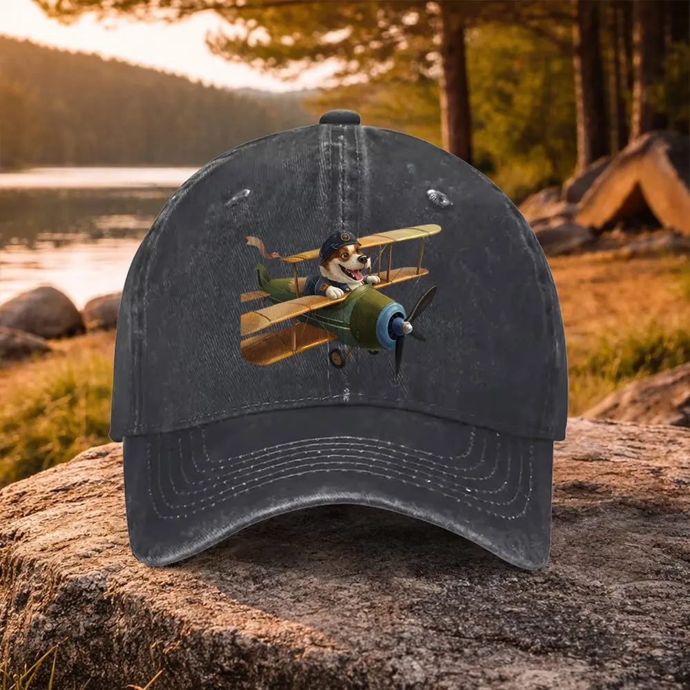 bone-de-beisebol-casual-versatil-com-estampa-de-corgi-piloto-lavado-ideal-para-golfe-uso-casual-e-atividades-ao-ar-livre-acessorio-de-golfe