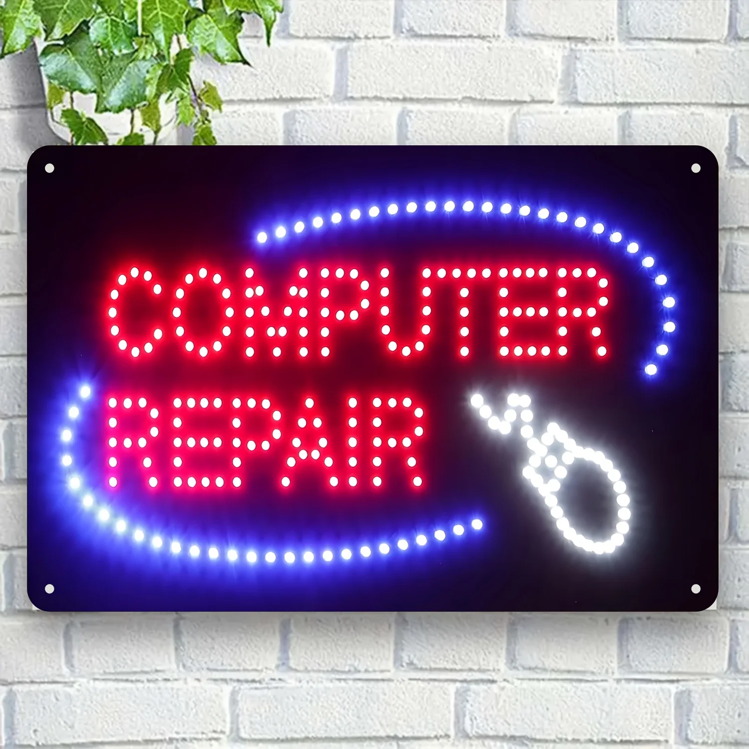 [ Retro Computer Repair Metal Sign] LED Light Up Sign, Durable Metal, Weather-Resistant, High Visibility, with Easy Installation