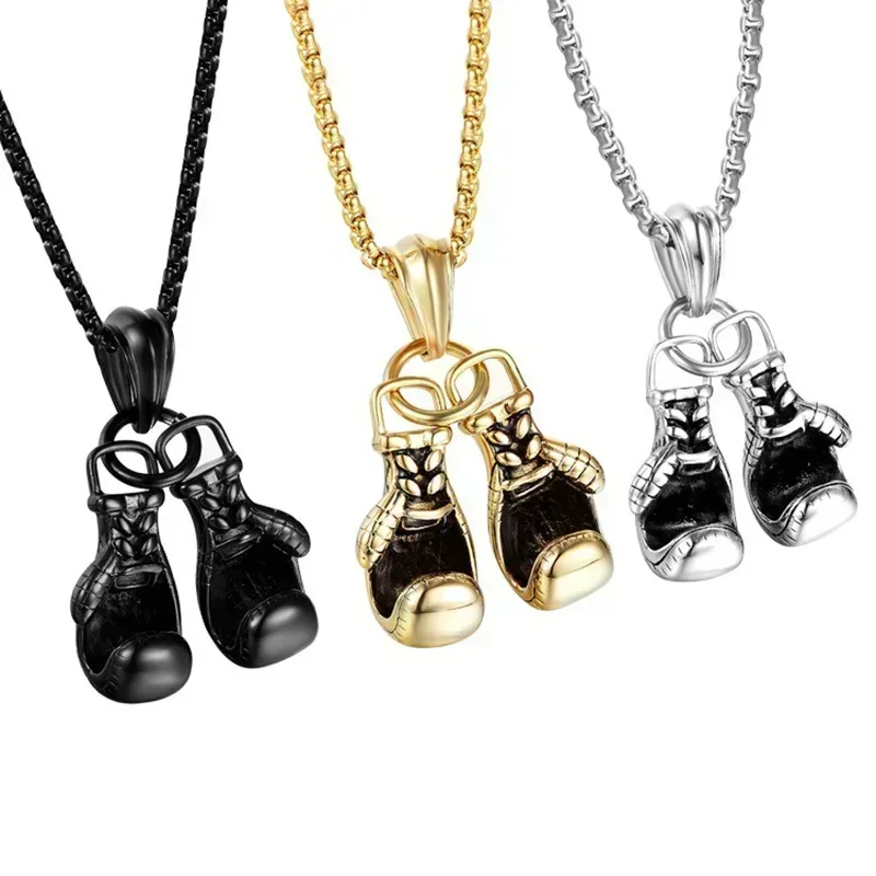 2023 New Vintage Fitness Boxing Gloves Titanium Steel Necklace Punk Pendant Car Suspension Pendant Decoration